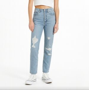 LEVIS Retro Style Button Fly Distressed Jeans, Straight Leg Womens 25x30